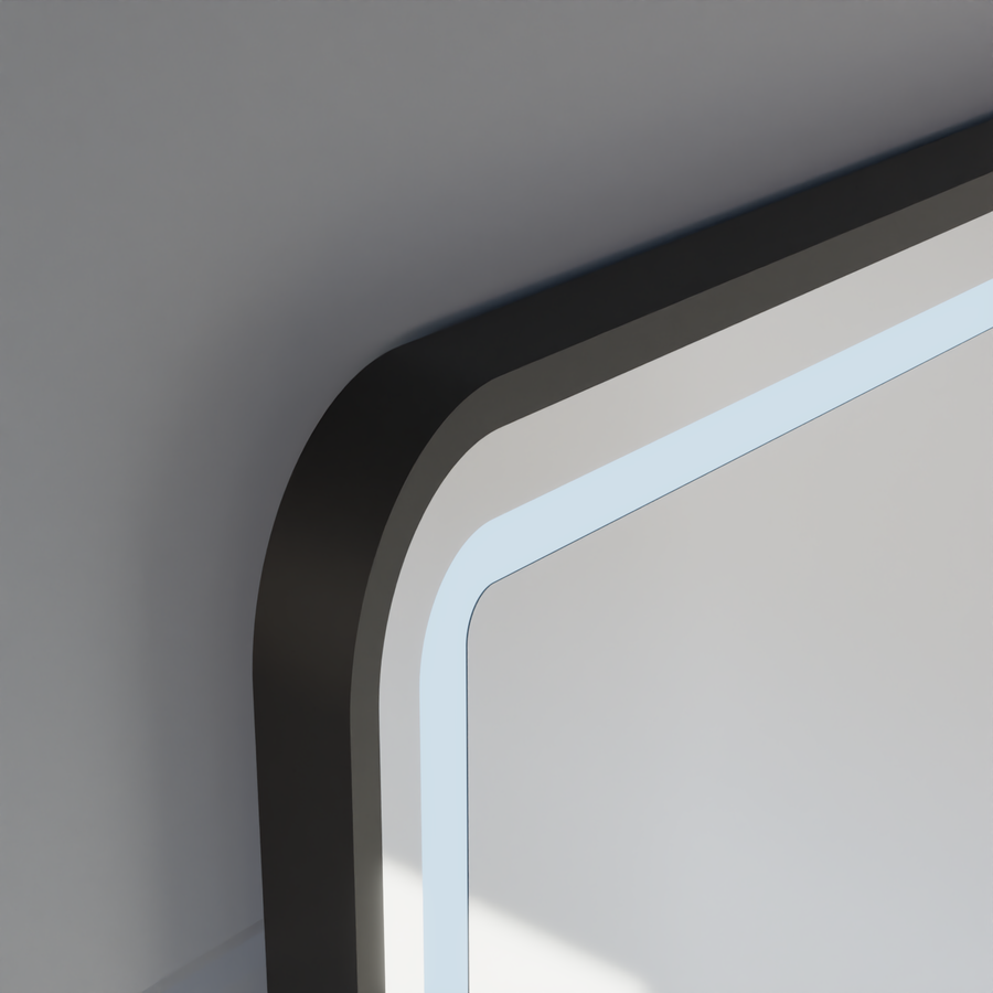 Zrcadlo LED Touch Systém odmlžování LUCIDA, hodiny a teplota 60x80 cm Rám Černá kartáčovaná zrcadla Korman S Výchozí název Alessandro Design