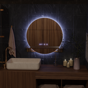 Zrcadlo LED Touch Alfred Systém odmlžování, hodiny a teplota 60x60 cm S integrovanou podporou Zrcadla Korman S Výchozí název Alessandro Design