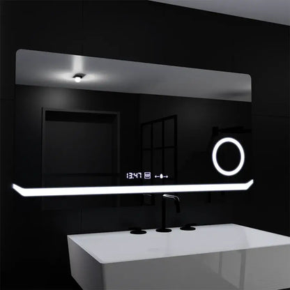 Obdélníkové LED zrcadlo, 80x60cm, Definition MotionGlow Marcello, Systém odmlžování, Hodiny & Teploměr, Kosmetická lupa, Stmívatelná zrcátka Marcello Výchozí název Alessandro Design