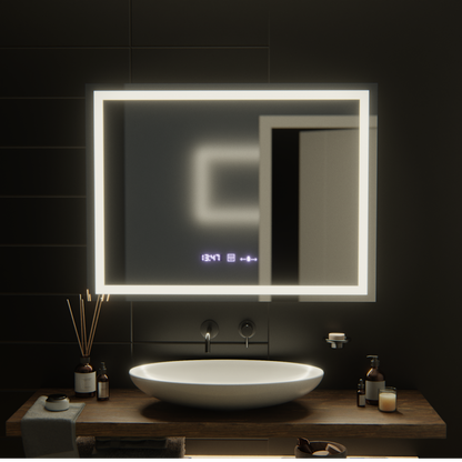 Obdélníkové zrcadlo LED, 100 x 75 cm, Verite MotionGlow Marcello, systém odmlžování, hodiny a teploměr, stmívatelná zrcadla Marcello Výchozí název Alessandro Design