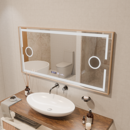 LED zrcadlo MotionGlow Sofia senzor s funkcí odmlžování Teploměr Hodiny 110x65 cm Teplé/Studené/Neutrální světlo Stmívatelné, Rose Gold Rám, Marcello Funghi Collection Zrcadla Marcello Výchozí název Alessandro Design