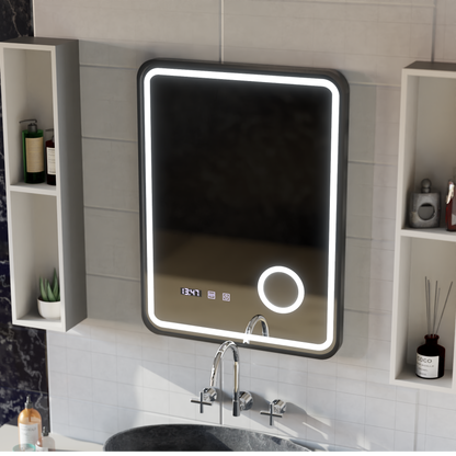Ulrich LED Touch Mirror De-fogging System, Clock and Temperature 75x90 cm Černý rám Kartáčovaná kosmetická lupa Zrcadla Korman S Výchozí název Alessandro Design