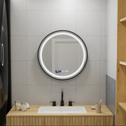 LED kulaté zrcadlo, 60 cm, Celeste Majesté Noir MotionGlow Marcello, Demister System, Hodiny & Teploměr, Stmívatelné