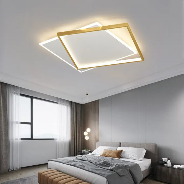 LED lustr s dálkovým ovládáním SOLARA 66W, 2 čtverce, studené/teplé/neutrální světlo, stmívatelné, zlato bílé LED lustry s dálkovým ovládáním Výchozí název Alessandro Design