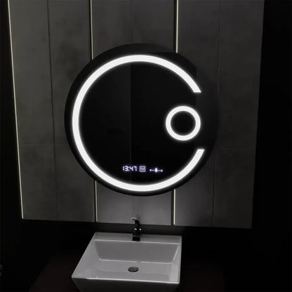 LED kulaté zrcadlo, 60 cm, Visio MotionGlow Marcello, systém odmlžování, hodiny a teploměr, kosmetická lupa, stmívatelná zrcátka Marcello Výchozí název Alessandro Design