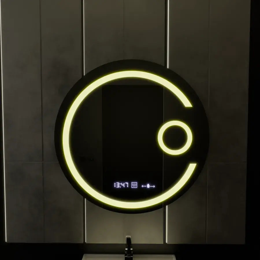 LED kulaté zrcadlo, 60 cm, Visio MotionGlow Marcello, systém odmlžování, hodiny a teploměr, kosmetická lupa, stmívatelná zrcátka Marcello Výchozí název Alessandro Design