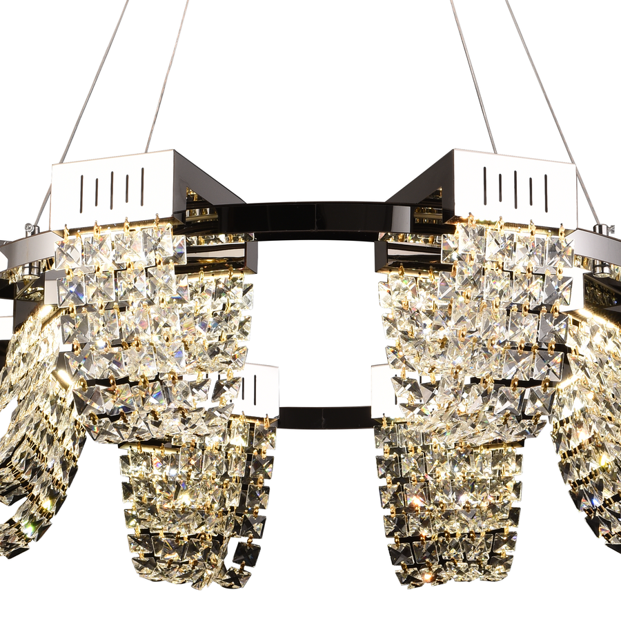 Candelabru Cristal LED 24W, STRATUS Regalis, Diametru 80cm, Crom Lucios, Inaltime Reglabila, Lumina Calda Neutra Rece 3000K/4000K/6000K, Metal si Cristal Candelabre Cristal Default Title Alessandro Design