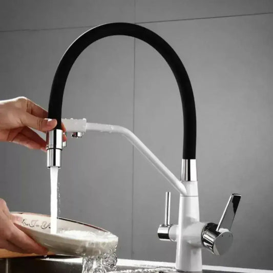Kuchyňská baterie se 3 bateriemi Flexibilní baterie Sanitární mosaz Bílá - Černá Kuchyňské baterie Výchozí název Alessandro Design