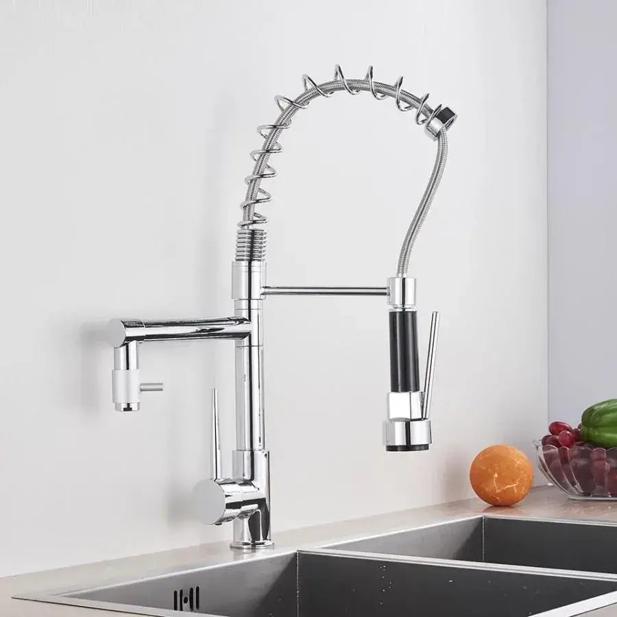 Kuchyňská baterie s výsuvnou sprchou, nerezová ocel a chromová mosaz, YD/201 Kuchyňské baterie Výchozí název Alessandro Design