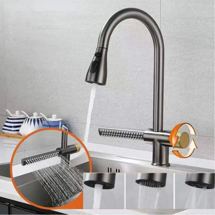 Kuchyňská baterie s výsuvnou šedou nerezovou sprchou s funkcí vodopádu YB1500N Kuchyňské baterie Výchozí název Alessandro Design