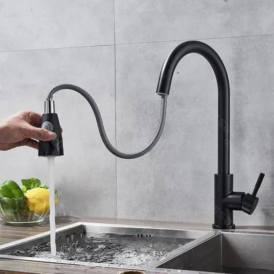 Kuchyňská baterie s výsuvnou sprchou, SUS304 Nerezová ocel, Černá, HS003 Kuchyňské baterie Výchozí název Alessandro Design
