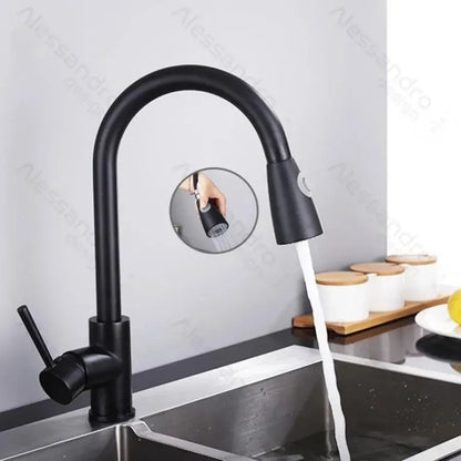 Kuchyňská baterie s výsuvnou sprchou, SUS304 Nerezová ocel, Černá, HS003 Kuchyňské baterie Výchozí název Alessandro Design