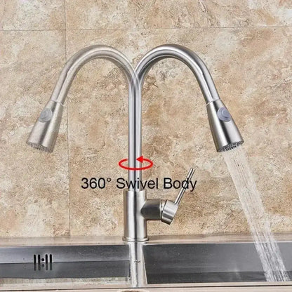 Kuchyňská baterie s výsuvnou sprchou, SUS304 Nerezová ocel, satén, CF018 Kuchyňské baterie Výchozí název Alessandro Design