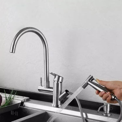 Kuchyňská baterie s výsuvnou sprchou, SUS304 Nerezová ocel, satén, CF034 Kuchyňské baterie Výchozí název Alessandro Design