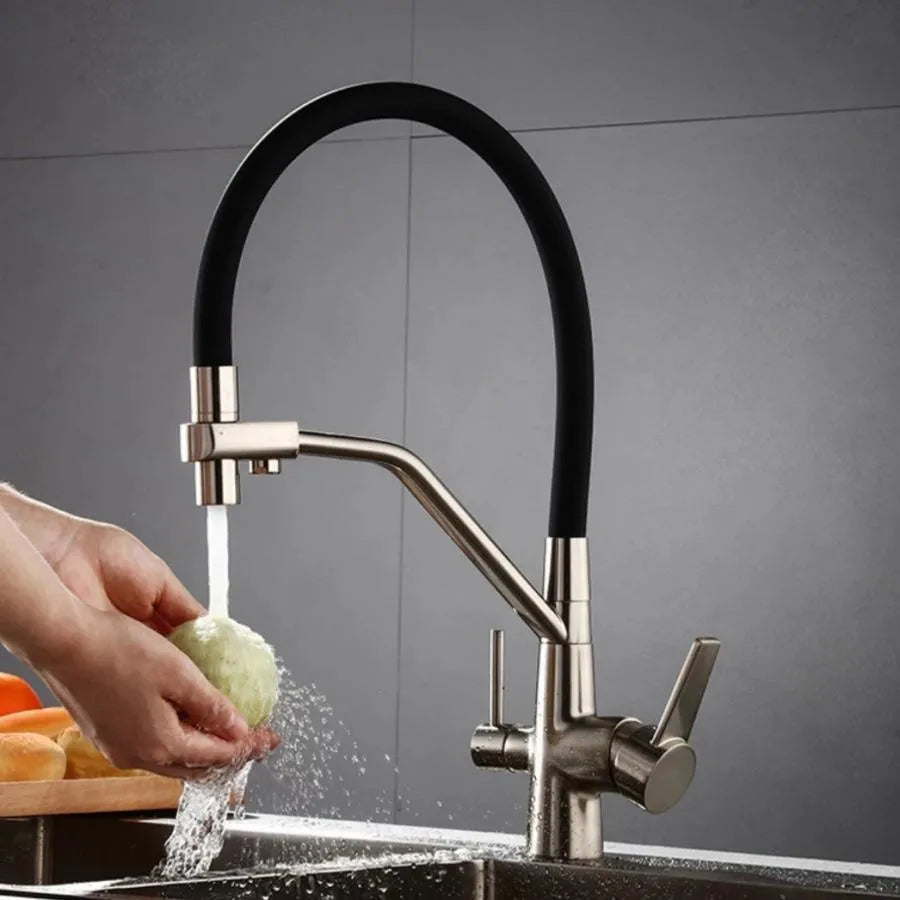 Kuchyňská baterie se 3 bateriemi Flexibilní výtok Sanitární mosaz Stříbrná Černá Kuchyňské baterie Výchozí název Alessandro Design