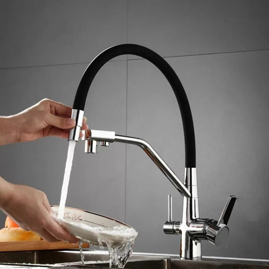 Kuchyňská baterie se 3 bateriemi Flexibilní výtok Sanitární mosaz Stříbrná Černá Kuchyňské baterie Výchozí název Alessandro Design