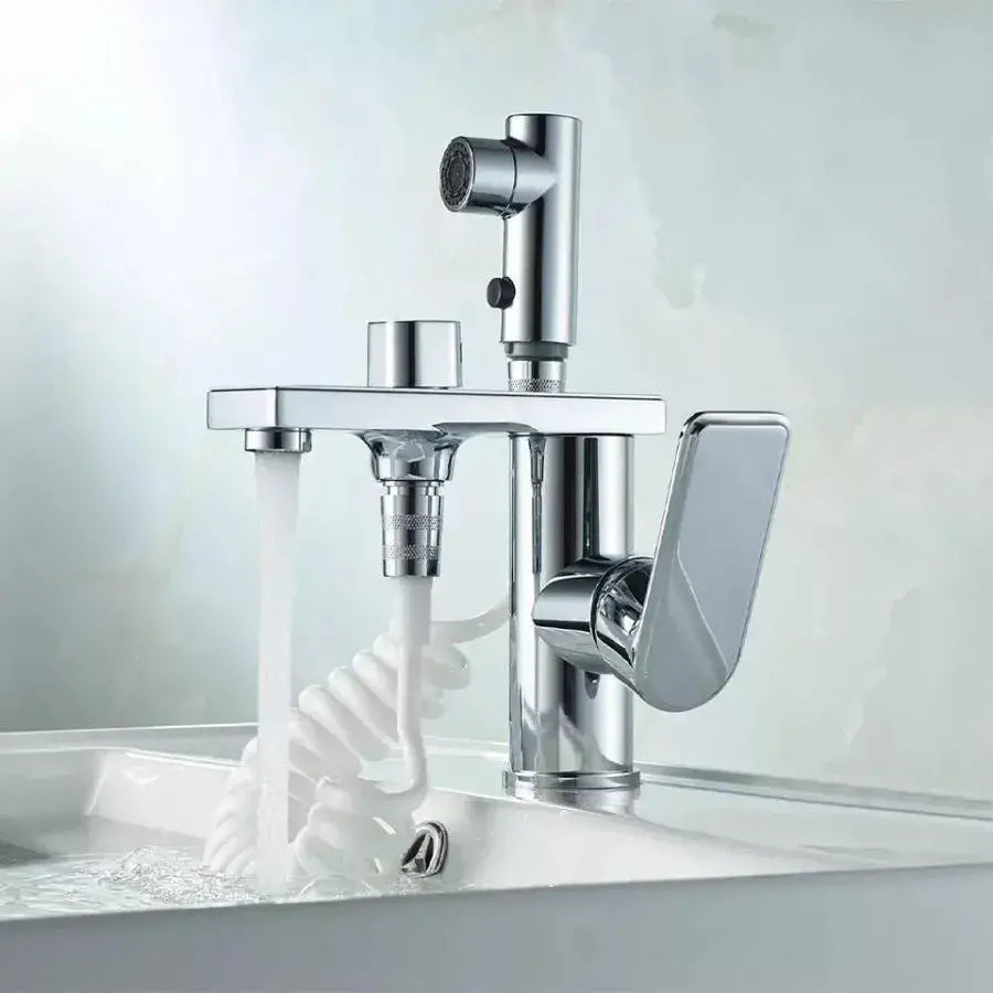 Multifunkční umyvadlová baterie s výsuvnou sprchou, lesklý chrom, moderní design Koupelnové baterie Výchozí název Alessandro Design
