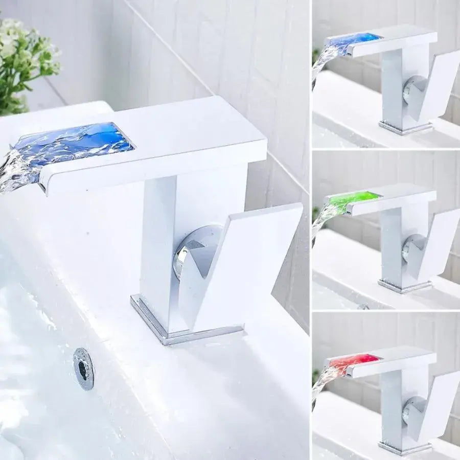 Umyvadlová baterie, Bílá, RGB světlo, Změna barvy v závislosti na teplotě vody, OD3011 Koupelnové baterie Výchozí název Alessandro Design
