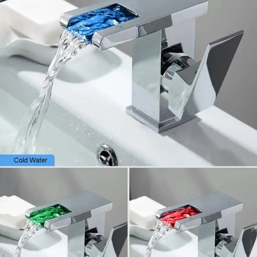 Dřezová baterie, Chrome, RGB Light, Změna barvy v závislosti na teplotě vody, OD3014 Koupelnové baterie Výchozí název Alessandro Design