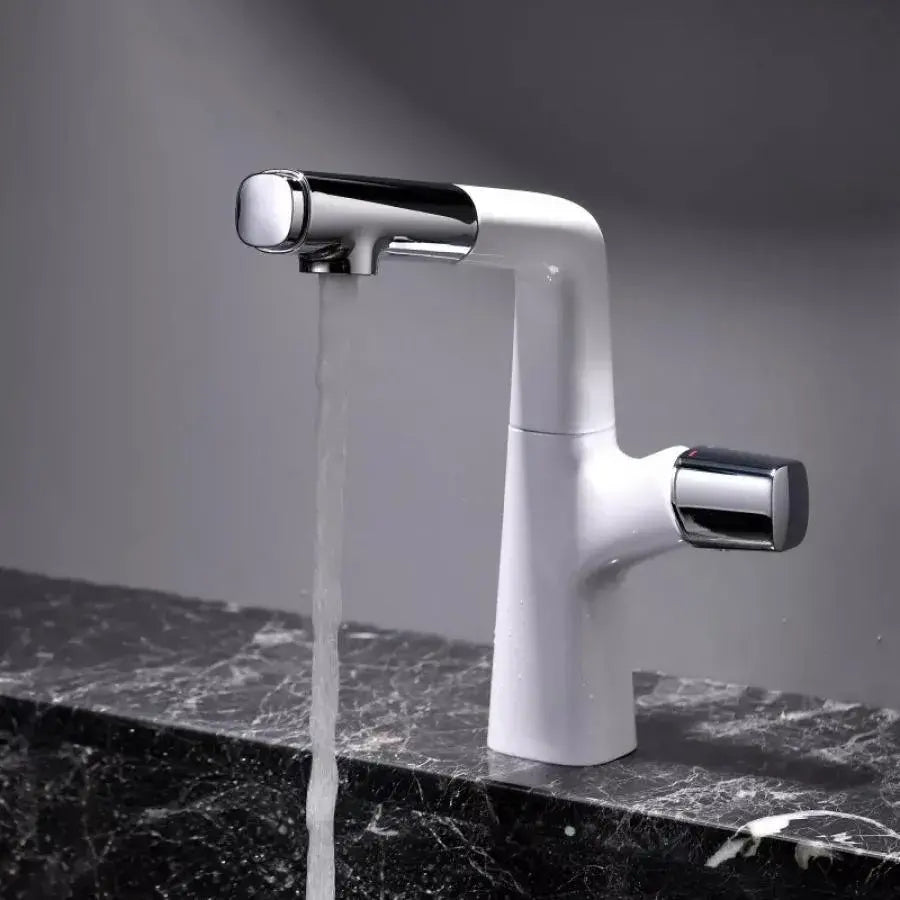 Umyvadlová baterie s výsuvnou sprchou, sanitární mosaz, chrom a bílá, MP016B/C Koupelnové baterie Výchozí název Alessandro Design