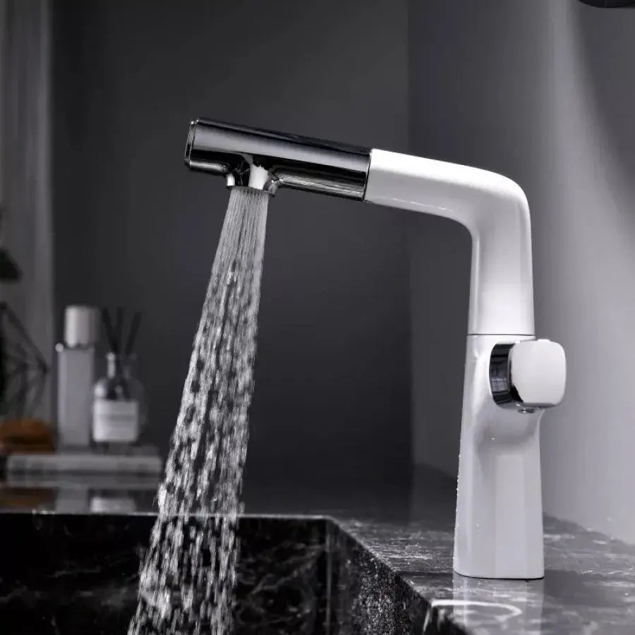 Umyvadlová baterie s výsuvnou sprchou, sanitární mosaz, chrom a bílá, MP016B/C Koupelnové baterie Výchozí název Alessandro Design