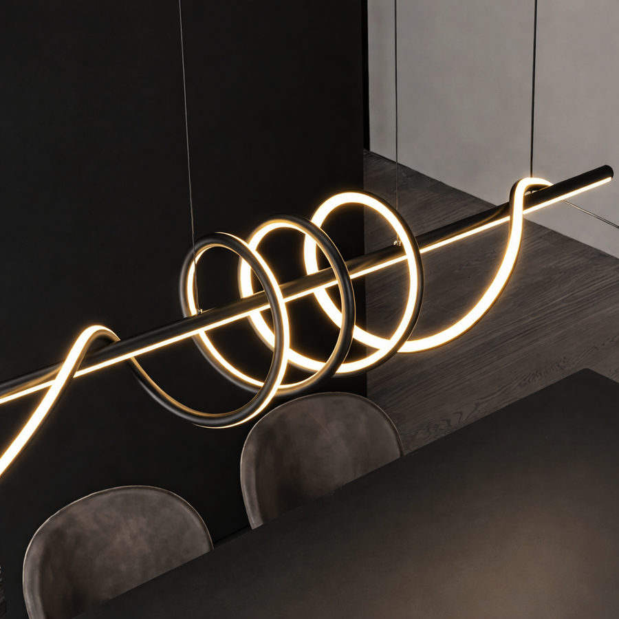Závěsný LED lustr s dálkovým ovládáním RIBBON 64W, lineární, studené/teplé/neutrální světlo, stmívatelný, černý, výškově nastavitelné LED lustry s dálkovým ovládáním Výchozí název Alessandro Design