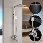 SET Sprchový sloup s baterií, Nerezová ocel, čtvercový para, dešťový efekt, 3 funkce, montáž na stěnu, Satin, Příslušenství v ceně, LY005 Baterie a sprchové sloupy Výchozí název Alessandro Design