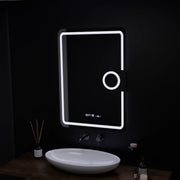 Obdélníkové LED zrcadlo, 50x70 cm, Eclat MotionGlow Marcello, systém odmlžování, hodiny a teploměr, kosmetická lupa, stmívatelná Marcello zrcadla Výchozí název Alessandro Design