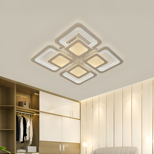 LED lustr s dálkovým ovládáním SUSAN 96W, 4 čtverce, studené/teplé/neutrální světlo, stmívatelné, bílý LED lustr s dálkovým ovládáním Výchozí název Alessandro Design