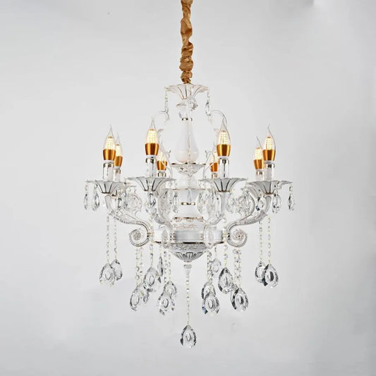 Bruhier Crystal Lustr 8x E14, Průměr 65cm, Bílý se zlatem, Nastavitelná výška Klasické lustry Výchozí název Alessandro Design