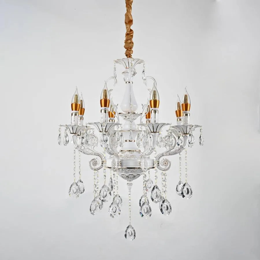 Bruhier Crystal Lustr 8x E14, Průměr 65cm, Bílý se zlatem, Nastavitelná výška Klasické lustry Výchozí název Alessandro Design