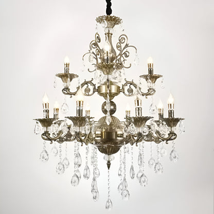 SANSSOUCI Royal Lustr 12xE14 Kov a Crystal Nastavitelná výška Starožitná mosaz Klasické lustry Výchozí název Alessandro Design