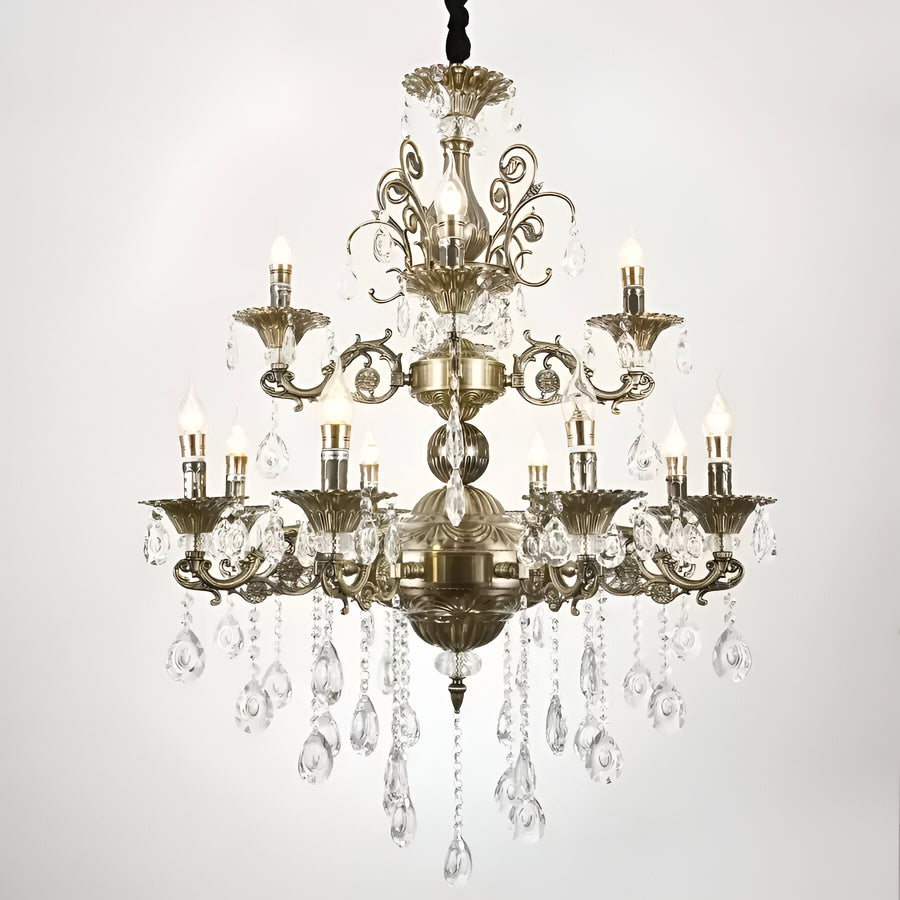 SANSSOUCI Royal Lustr 12xE14 Kov a Crystal Nastavitelná výška Starožitná mosaz Klasické lustry Výchozí název Alessandro Design