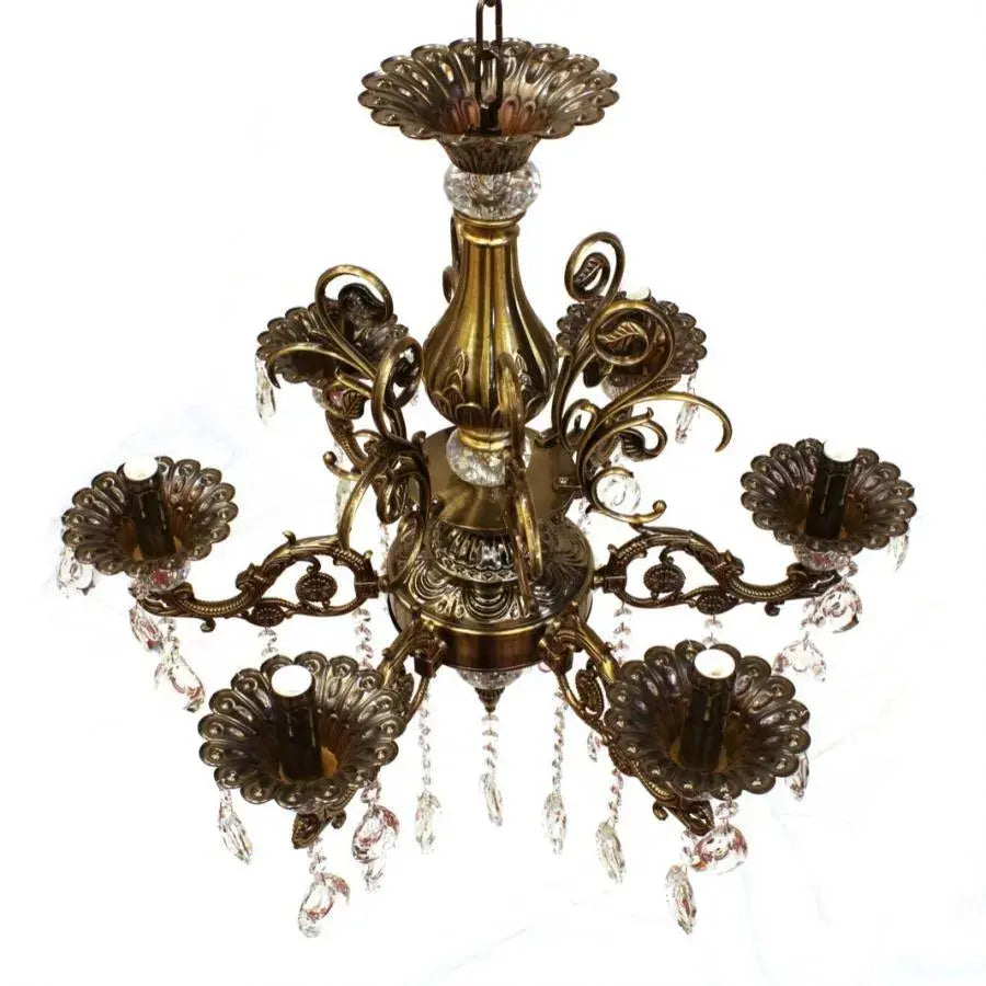 Křišťálový lustr SANSSOUCI Magno, 6xE14, průměr 62cm, starožitné mosazné klasické lustry Výchozí název Alessandro Design