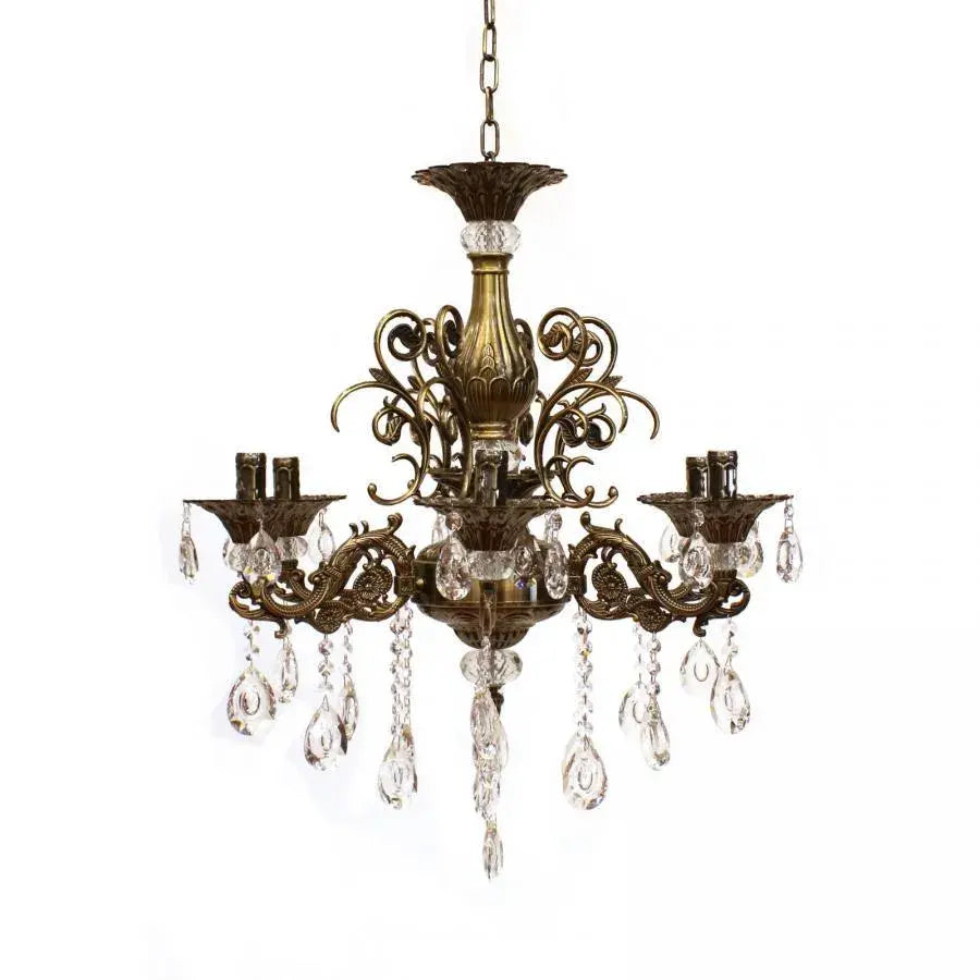 Křišťálový lustr SANSSOUCI Magno, 6xE14, průměr 62cm, starožitné mosazné klasické lustry Výchozí název Alessandro Design
