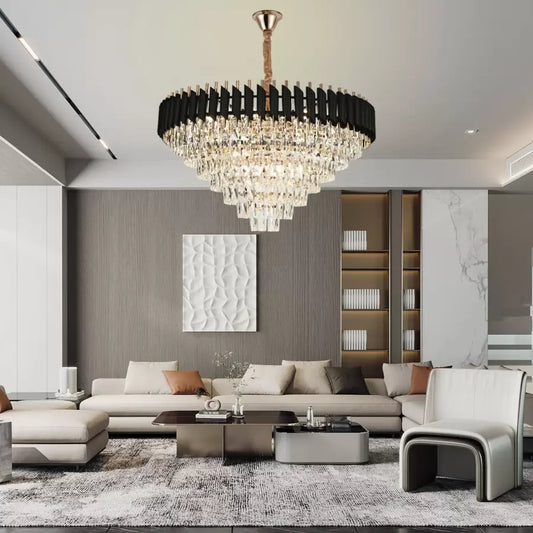 Křišťálový lustr VERSAILLES Supremo 12xE14, průměr 80 ​​cm, lesklá zlatá a černá, nastavitelná výška Křišťálové lustry Výchozí název Alessandro Design