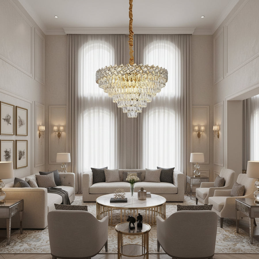 Křišťálový lustr WINDSOR Supremo 10xE14, průměr 80 ​​cm, lesklé zlato, nastavitelná výška Křišťálové lustry Výchozí název Alessandro Design