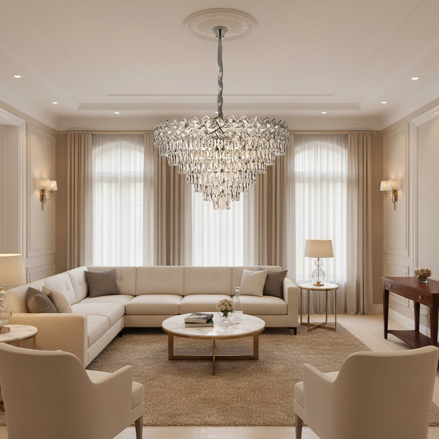 Křišťálový lustr WINDSOR Supremo 10xE14, průměr 80 ​​cm, lesklý chrom, nastavitelná výška Křišťálové lustry Výchozí název Alessandro Design