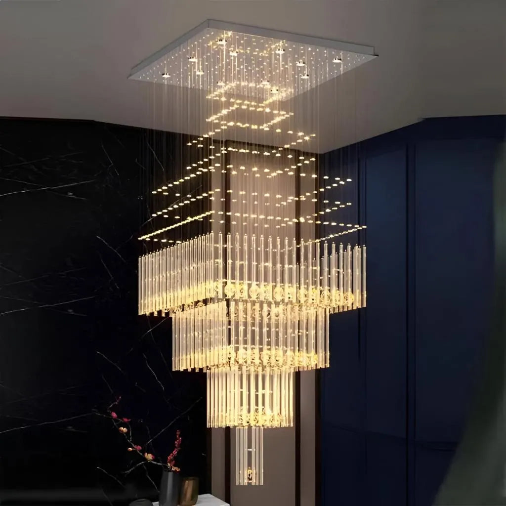 LED křišťálový lustr 80W FLORENTIA Gold, průměr 50 cm, výška 200 cm, model žebříku Křišťálový lustr Výchozí název Alessandro Design