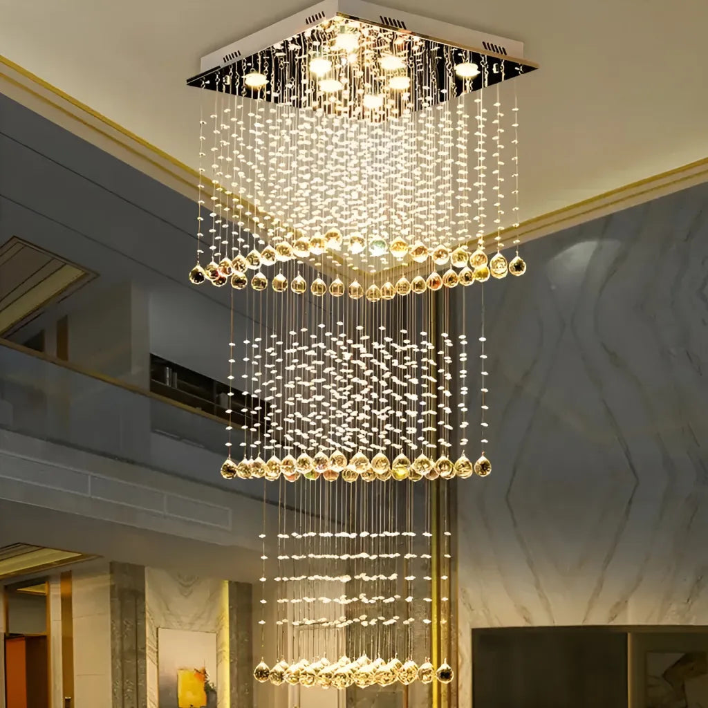 LED křišťálový lustr 80W PALATINA zlatá, průměr 50 cm, výška 200 cm, model žebříku Křišťálový lustr Výchozí název Alessandro Design