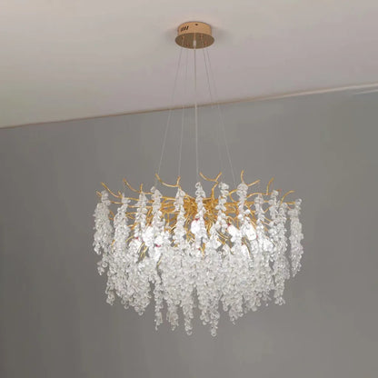 Kaskádový křišťálový lustr WALTZ, 6xG9, zlatý, průměr 45 cm, Nastavitelná výška Křišťálové lustry Výchozí název Alessandro Design