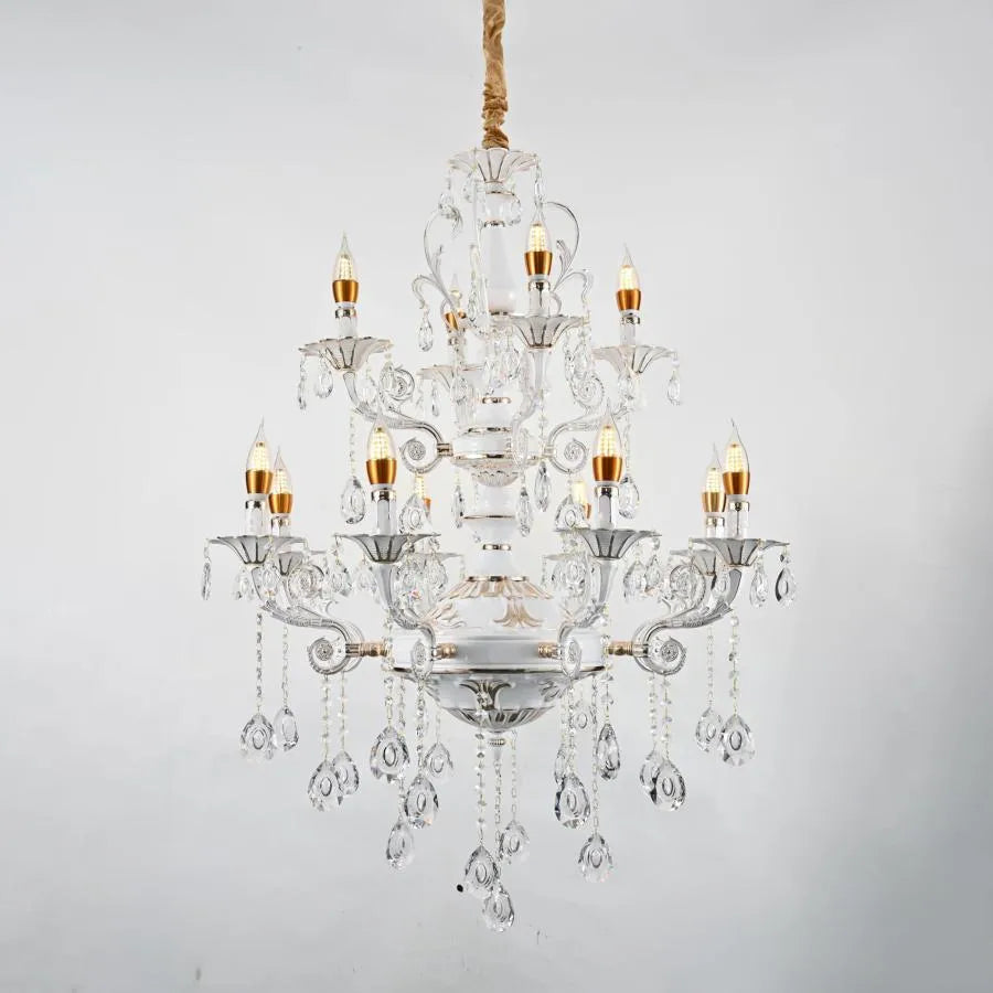 Bruhier Crystal Lustr 12x E14, Průměr 75cm, Bílý se zlatem, Nastavitelná výška Klasické lustry Výchozí název Alessandro Design