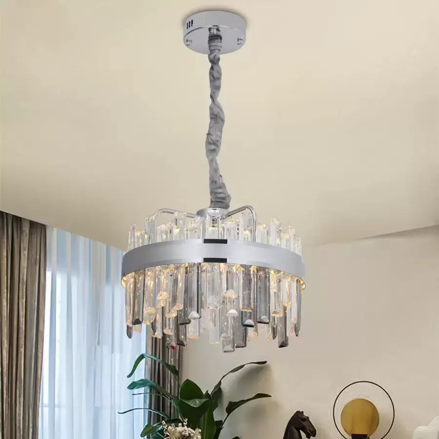 Křišťálový LED lustr s dálkovým ovládáním Miguel 92W stmívatelný stříbrný křišťálový lustr Výchozí název Alessandro Design
