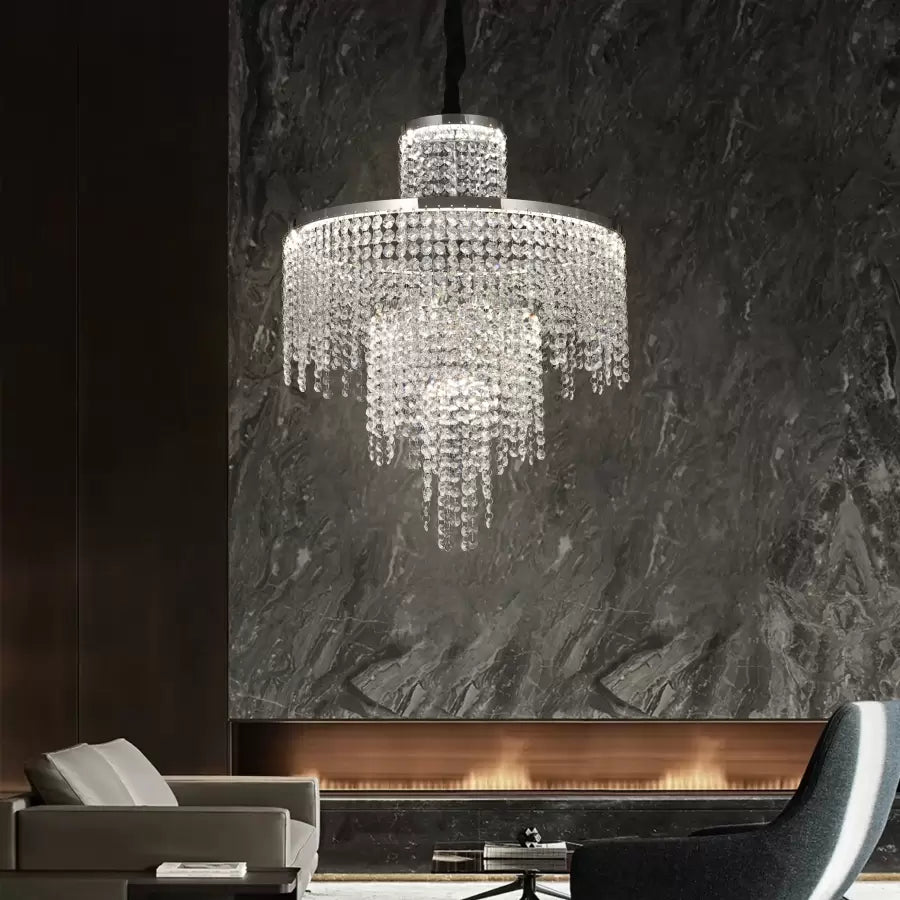 Křišťálový LED lustr s dálkovým ovládáním Oscar 59W Stmívatelné stříbrné Moderní lustry Výchozí název Alessandro Design