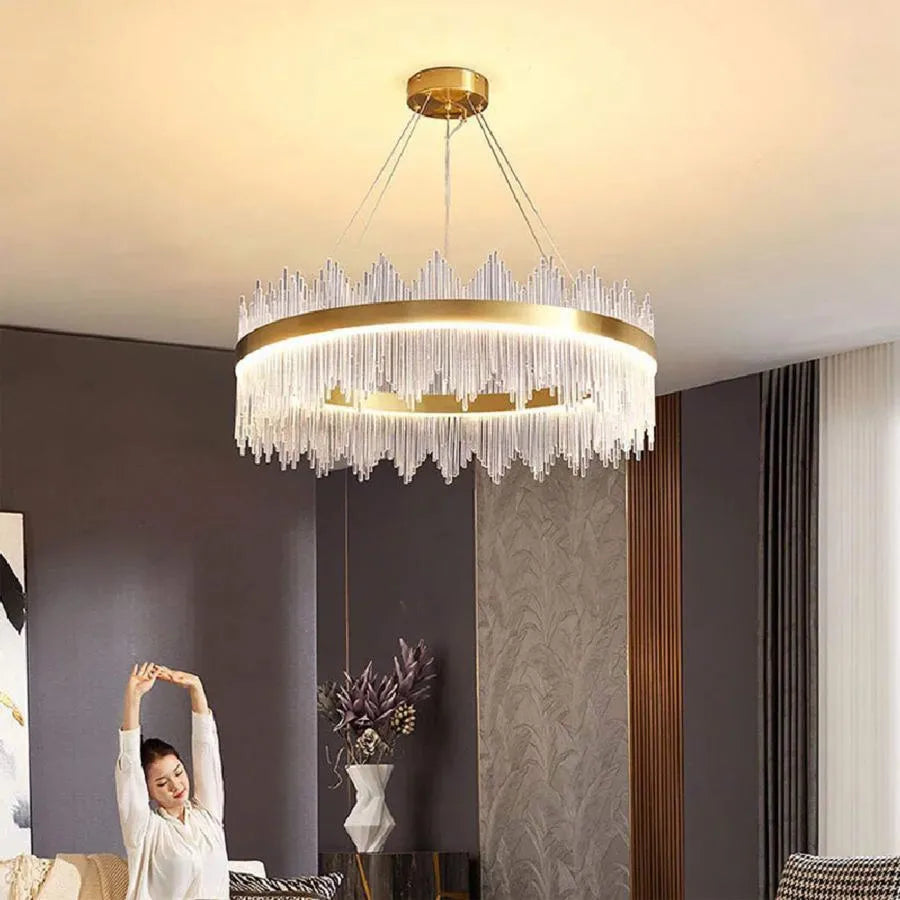 LED lustr s dálkovým ovládáním Aurelio 133W stmívatelný zlatý lustr Crystal Výchozí název Alessandro Design