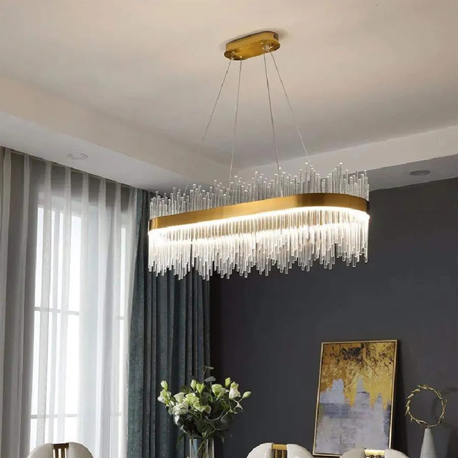 Závěsný LED lustr s dálkovým ovládáním, SIMONE 105W, lineární, studené/teplé/neutrální světlo, stmívatelné, lesklé zlaté, výškově nastavitelný LED lustr Výchozí název Alessandro Design