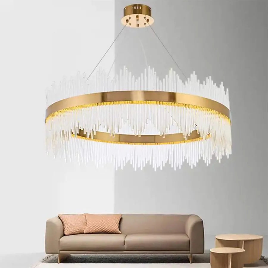 LED lustr s dálkovým ovládáním Gonzalo 98W stmívatelný zlatý svícen Cristal Výchozí název Alessandro Design
