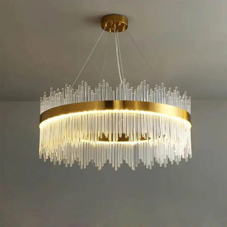 LED lustr s dálkovým ovládáním Gonzalo 98W stmívatelný zlatý svícen Cristal Výchozí název Alessandro Design