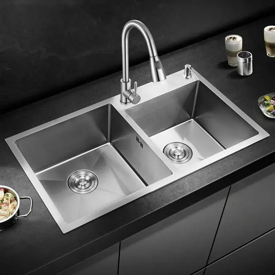 Nerezový kuchyňský dřez, 75x45x21 cm, s příslušenstvím, kartáčovaný nerezový dřez Výchozí název Alessandro Design