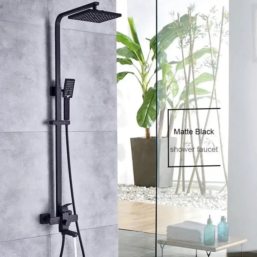SET sprchových sloupů, nerezová ocel, čtvercový para, dešťový efekt, 3 funkce, nástěnný, saténová černá, příslušenství v ceně, HS007 baterie a sprchové sloupy Výchozí název Alessandro Design